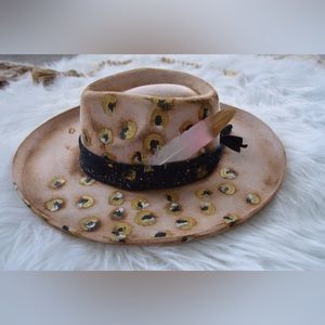 Leopard Print Hand Painted Felt Hat / Adjustable Sizing